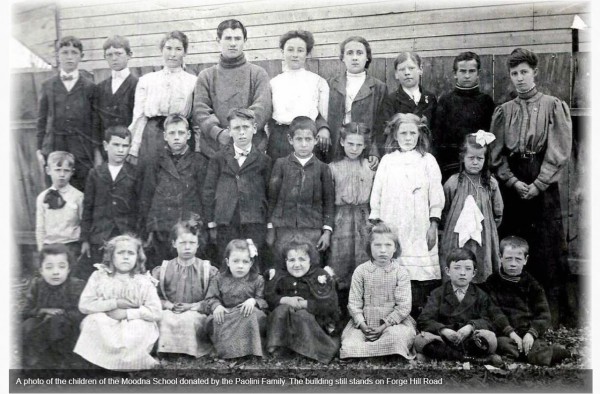 A photo of the children of the Moodna School donated by the Paolini Family.  The building still stands on Forge Hill Road